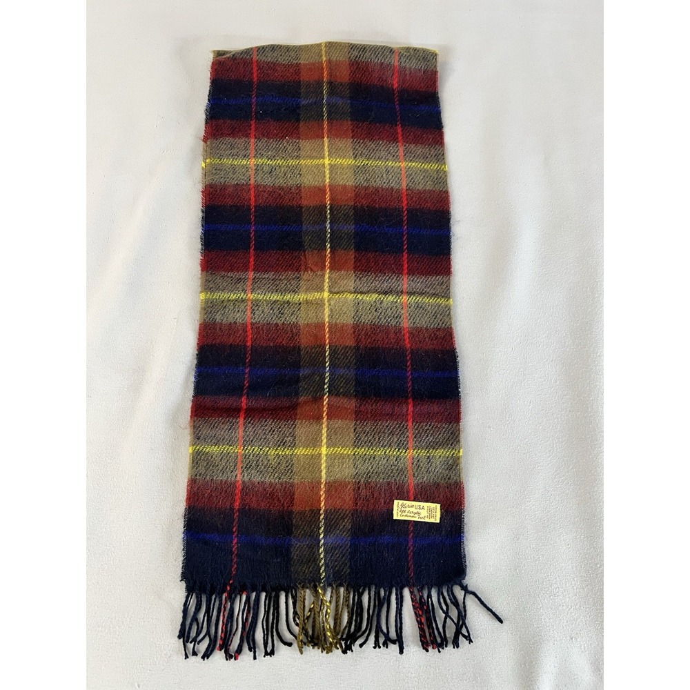Vintage Gloria Plaid Scarf Unisex Rectangle Made USA 56"x11"